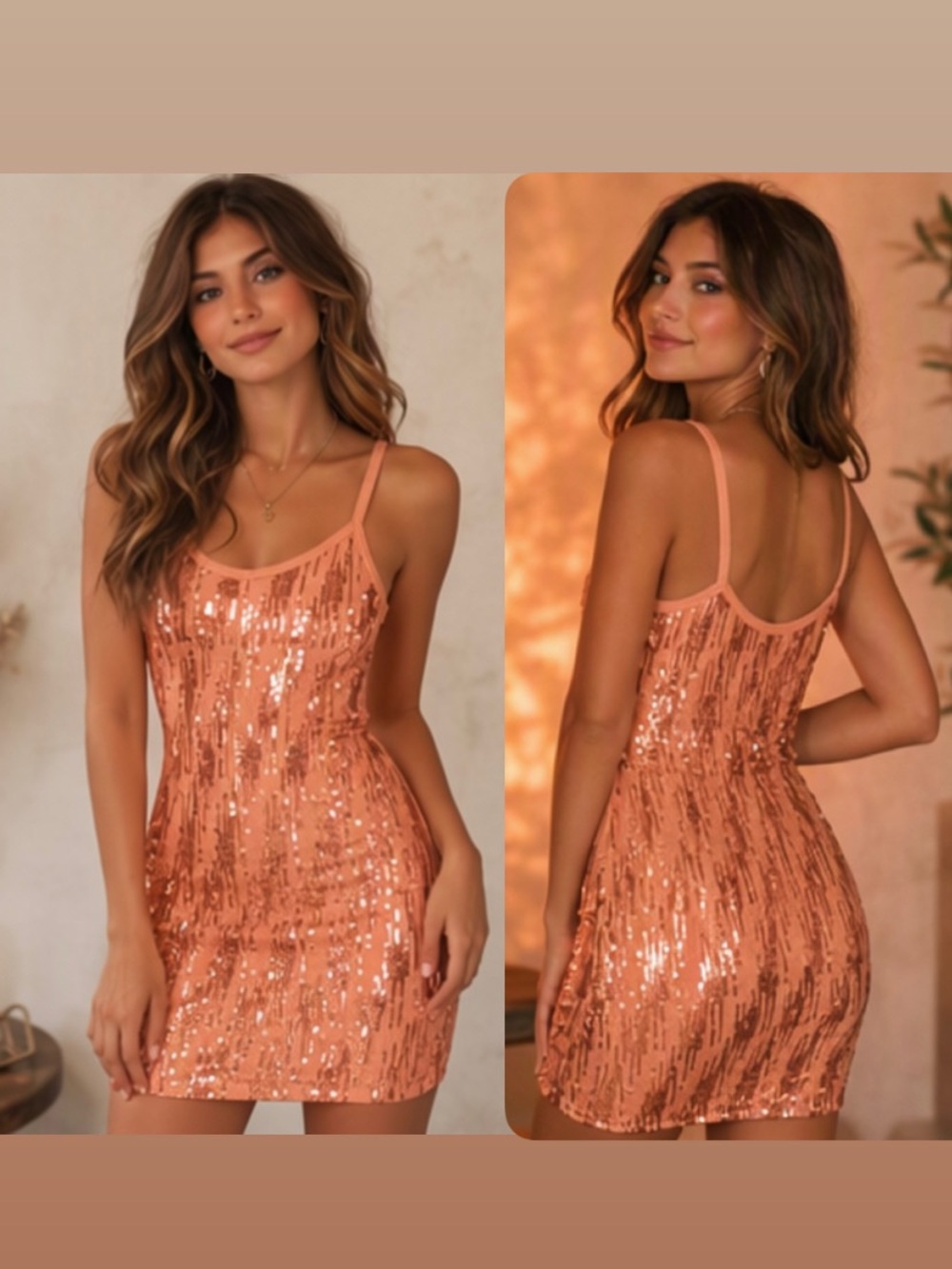 🌹 90s Y2K Sequin Mini Dress 🌹 Tangerine Orange